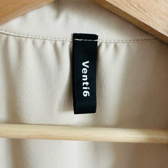 VENTI6 Italy Wrap Tie Blouse Champagne Tan Satin Size Medium - Picture 4 of 6